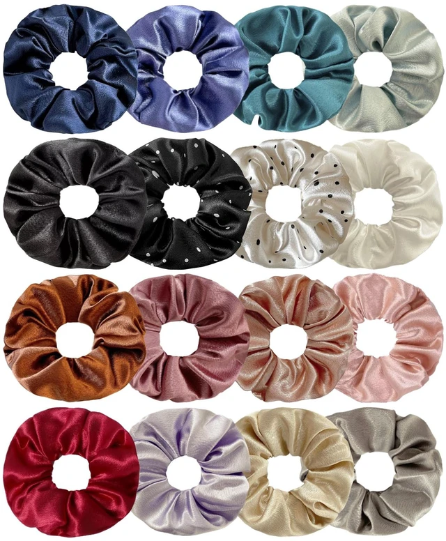 Main image of 16 Pcs Satin Scrunchies For Women Scrunchies Hair Ties No Damage Satin Hair Tie For Frizz Sleep Soundly Softer Ties And Thin And Thick Hair Styling