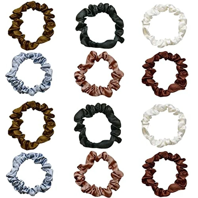 Alt view image 2 of 7 - 12 Pieces Silk Satin Scrunchies Skinny Hair Ties for Women, Girls Ponytail Holder - Small Elastic Soft Hair Ropes for Thin, Thick and Curly Hair (Colorful)