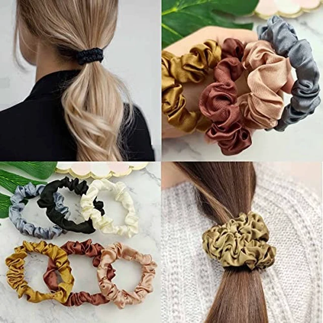 Alt view image 3 of 7 - 12 Pieces Silk Satin Scrunchies Skinny Hair Ties for Women, Girls Ponytail Holder - Small Elastic Soft Hair Ropes for Thin, Thick and Curly Hair (Colorful)