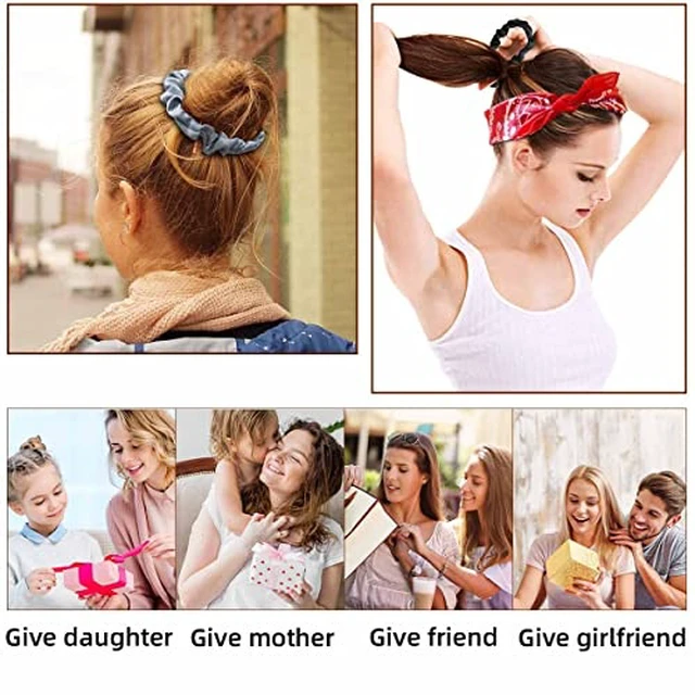 Alt view image 6 of 7 - 12 Pieces Silk Satin Scrunchies Skinny Hair Ties for Women, Girls Ponytail Holder - Small Elastic Soft Hair Ropes for Thin, Thick and Curly Hair (Colorful)