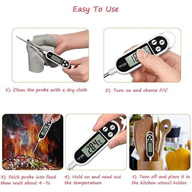 Alt view image 5 of 6 - Meat Food Thermometer for Cooking Kitchen BBQ, Probe Instant Read Thermometer with Long Probe for Candy Candle Milk Yogurt Deep Fry Roast Baking Temperature
