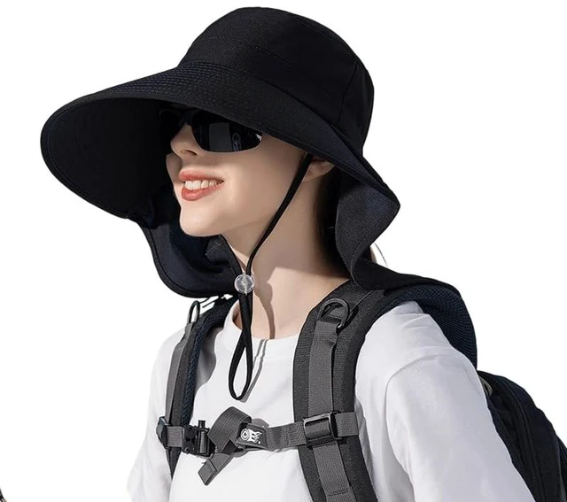 Alt view image 2 of 2 - UV-Sun-Protection Wide-Brim-Sun-Hat for Womens - Foldable Sun-Bucket-Hat with Neckflap Summer Outdoor Safari Cap