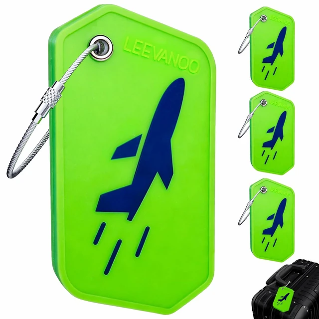 Main image of 4 Pack Silicone Luggage Tags, Privacy Protection, Flexible Durable with Stainless Steel Loop, Contact Info ID Card, Easy to Write & Spot for Suitcases, Backpacks, Travel Essentials(Green)