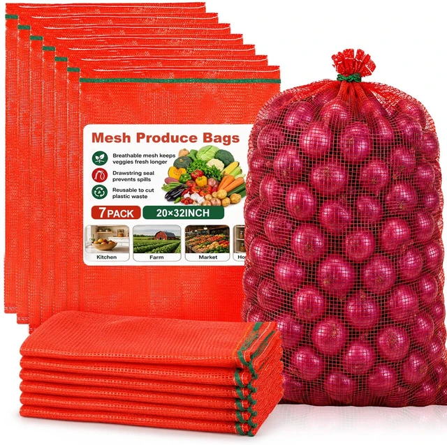 Main image of 7 PCS Large Mesh Onion Bags - 60 lb Capacity Mesh Storage Produce Bags