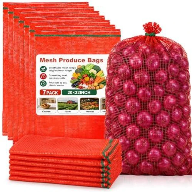 Alt view image 2 of 2 - 7 PCS Large Mesh Onion Bags - 60 lb Capacity Mesh Storage Produce Bags
