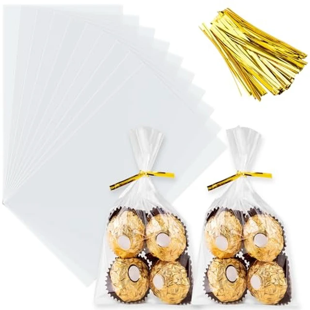 Alt view image 3 of 5 - Cellophane Treat Bags 4" x 6": 100 PCS Clear Plastic Cello Bags