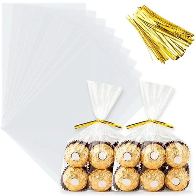 Alt view image 4 of 5 - Cellophane Treat Bags 4" x 6": 100 PCS Clear Plastic Cello Bags