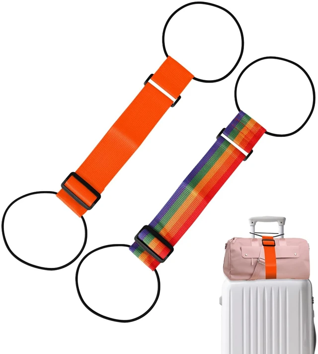 Main image of Connector Straps 2Pcs, Adjustable Add-a-Bag Strap,Orange Iridescent | Elastic connector belt helps attach backpacks, totes, or small duffels to rolling luggage for normal travel.