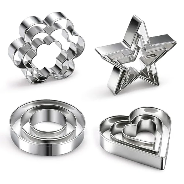 Alt view image 2 of 4 - 12 Pcs Stainless Steel Cookie Cutters Set - Heart, Flower, Round, Star
