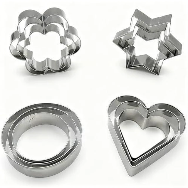 Alt view image 2 of 2 - 12Pcs Mini Metal Cookie Cutters Variety Pack - Stainless Steel Baking Gift for Kids, 4 Shapes (Heart/Star/Flower/Round) for Holiday Baking