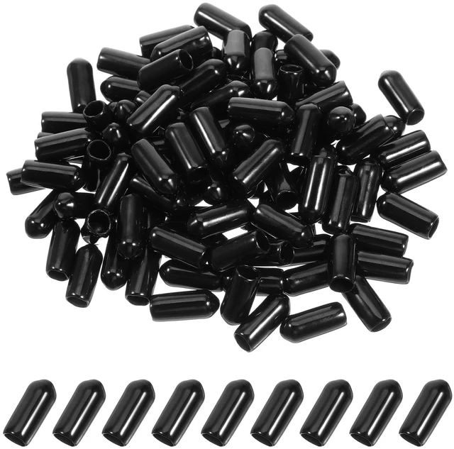 Main image of 100 PCS Black Rubber Screw Covers, 5mm Inner Diameter End Caps, Vinyl Tips for Bolts, Screws, Metal Tubes, Rods, Thread Protectors
