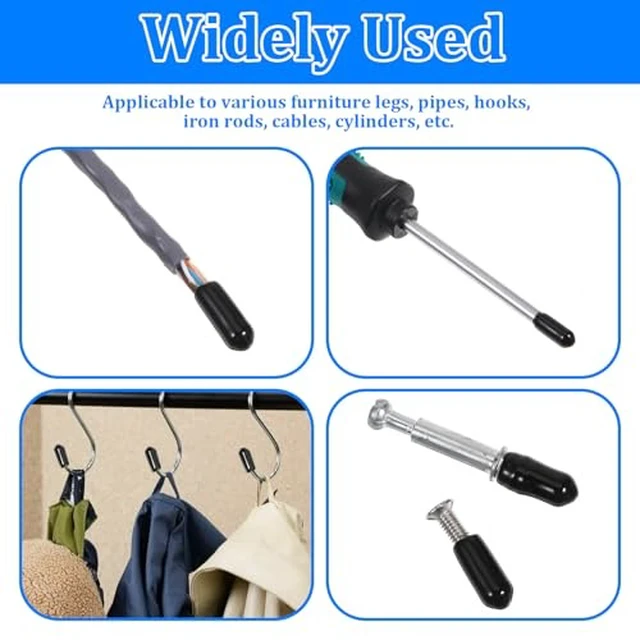 Alt view image 4 of 5 - 100 PCS Black Rubber Screw Covers, 5mm Inner Diameter End Caps, Vinyl Tips for Bolts, Screws, Metal Tubes, Rods, Thread Protectors