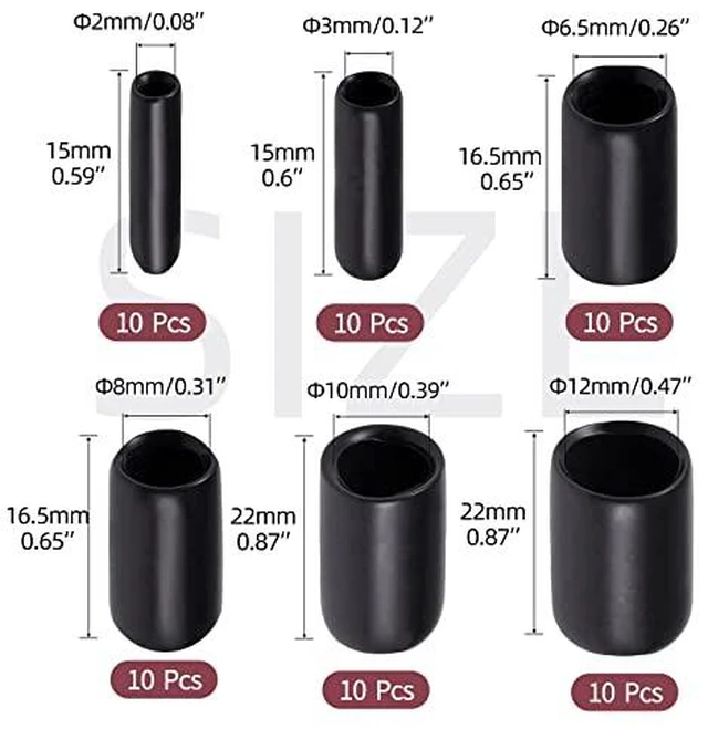 Alt view image 2 of 5 - Rubber End Caps - 60pcs Flexible Screw Thread Protector Covers Rubber Bolt Covers Caps for Metal Tube Rod in 6 Sizes 2mm,3mm,6.5mm,8mm,10mm,12mm