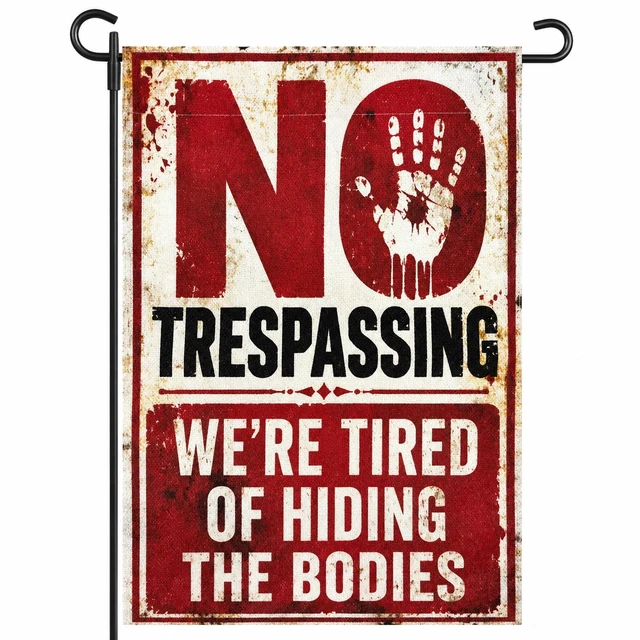 Main image of Halloween Decorations - No Trespassing Spooky Halloween Outdoor Garden Flag