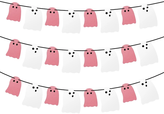 Main image of Cute Halloween Decorations Indoor, Pink White Hanging Ghosts Banners Halloween Decor 3 Pack Pre-Assembled, Ghost Garland Banner Decor for Party Home Room Wall Mantel Bedroom Office Classroom