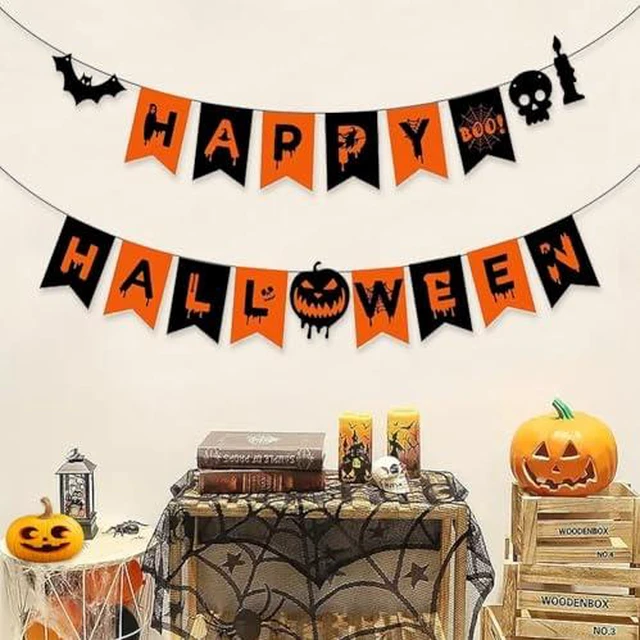 Alt view image 2 of 4 - Happy Halloween Banner for Halloween outdoor Indoor Party Decorations Horror Birthday Party Decor Supplies for Home Yard Garage Front Wall Doo Decoration Banner