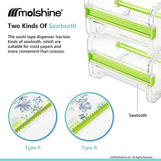 Alt view image 3 of 5 - Transparent Visible Desktop Multi Washi Masking Tape Dispenser,Tape Cutter,Roll Tape Holder (Not Include Masking Tape) (Green)