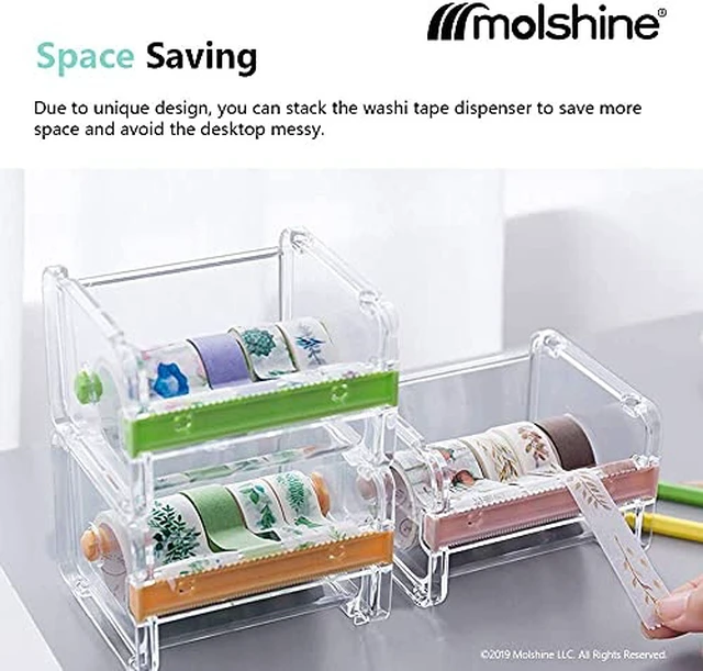 Alt view image 4 of 5 - Transparent Visible Desktop Multi Washi Masking Tape Dispenser,Tape Cutter,Roll Tape Holder (Not Include Masking Tape) (Green)