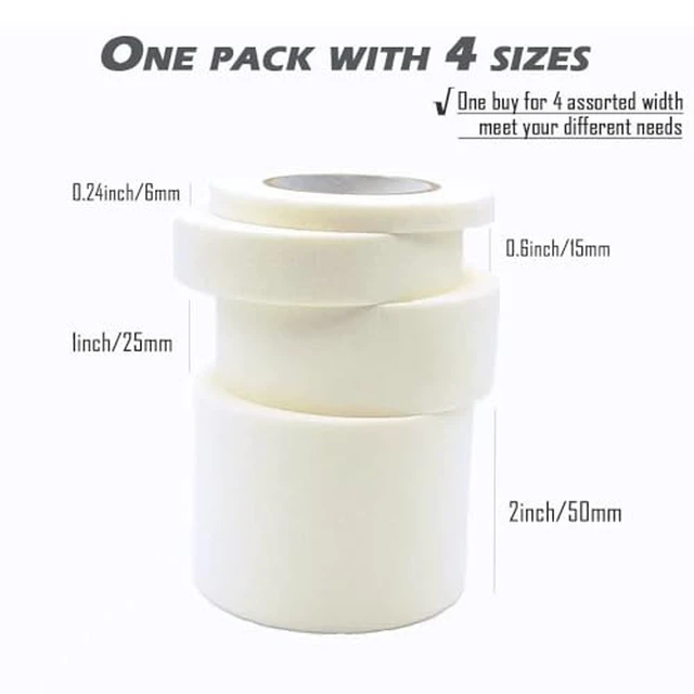 Alt view image 3 of 5 - 4 Rolls White Masking Tape 2 1 3/4 1/4 inch Wide, Multi Size Assorted