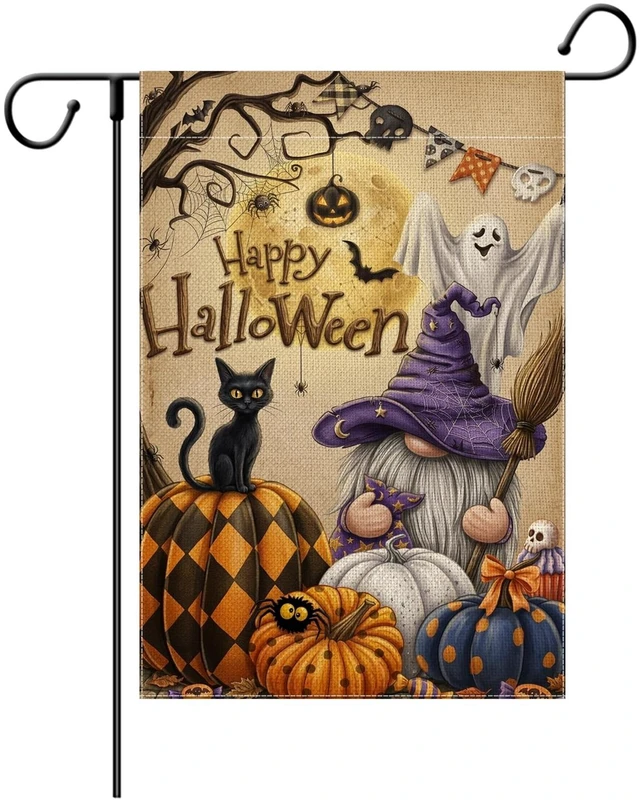 Main image of Fall Gnome Garden Flag Pumpkin Maple Leaf Garden Flags Seasonal Small Flag Double Sided Autumn Halloween Porch Patio Farmhouse Outdoor Decoration 12 x 18 Inch