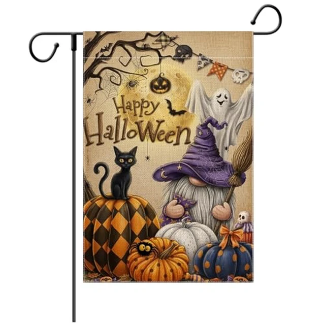 Alt view image 2 of 3 - Fall Gnome Garden Flag Pumpkin Maple Leaf Garden Flags Seasonal Small Flag Double Sided Autumn Halloween Porch Patio Farmhouse Outdoor Decoration 12 x 18 Inch