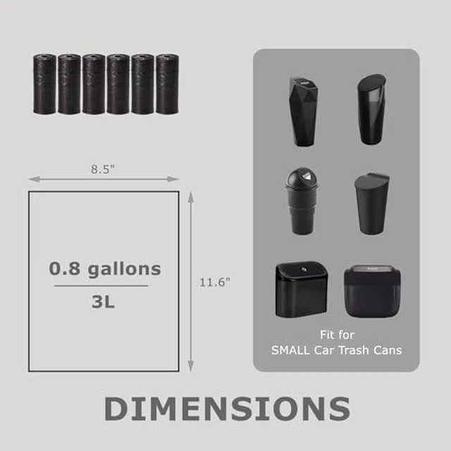 Alt view image 3 of 3 - 0.8 Gallons Disposable Trash Bags for Mini Car Trash Can, Portable Small Car Garbage Bags, Cars Accessories, Mini Trash Bags, Plastic Trash Bag for Cars/Home/Office (4 Rolls/60 Counts) Black