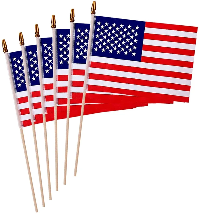 Main image of 6 Pack Small American Flags - 4x6 Inch Mini USA Hand Held Stick Flag