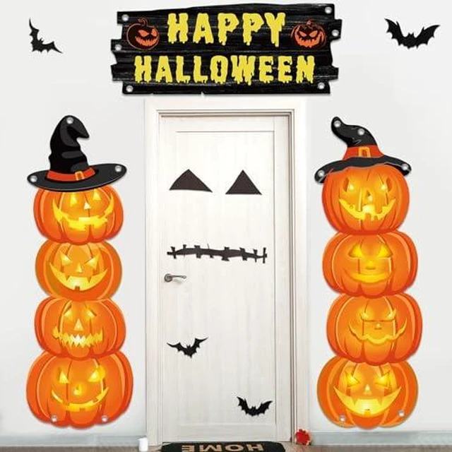 Alt view image 2 of 3 - 3 Pcs Halloween Pumpkins Door Decorations Pumpkins Theme Hanging Porch Sign Banner Pumpkin Door Banner Hanging Supplies for Outdoor Spooky Holiday Front Doors Wall Photo Booth Props Decors (Orange)