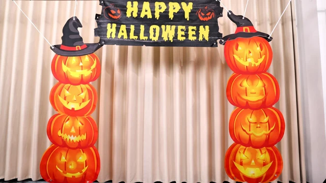 Alt view image 3 of 3 - 3 Pcs Halloween Pumpkins Door Decorations Pumpkins Theme Hanging Porch Sign Banner Pumpkin Door Banner Hanging Supplies for Outdoor Spooky Holiday Front Doors Wall Photo Booth Props Decors (Orange)