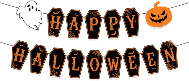 Main image of Halloween Decorations, Happy Halloween Banner, Coffin Shaped