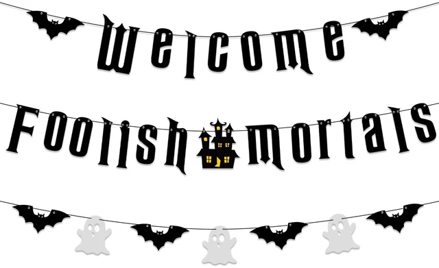 Main image of Welcome Foolish Halloween Mortals Banner Party Decorations