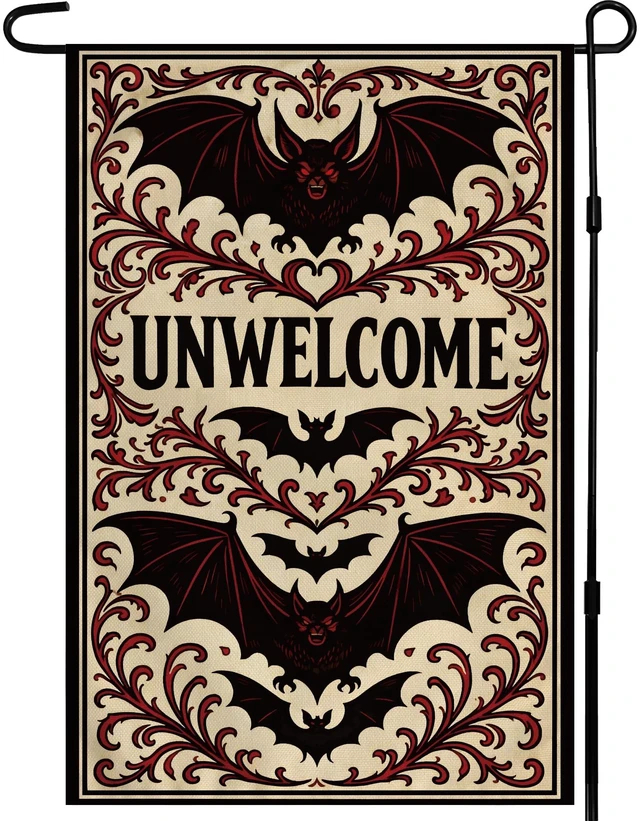 Main image of Halloween Decorations - Unwelcome Gothic Bat Halloween Garden Flag