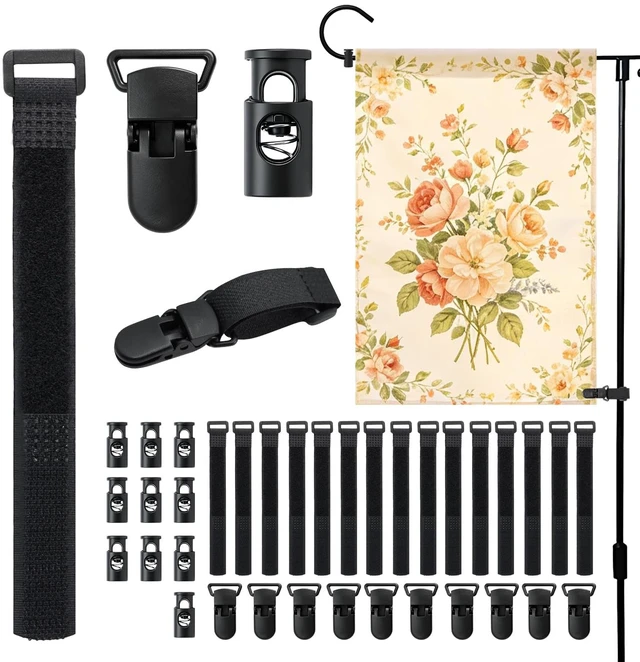 Main image of 35PCS Garden Flag Clips, Heavy Duty Set with Garden Flag Holder and Windproof Garden Flag Stoppers, for Outdoor Yard Lawn Flag Pole, Secure Anti Slip Accessories for All Season Use