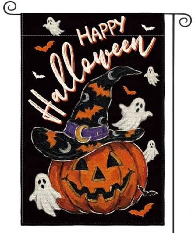 Alt view image 2 of 2 - Jack-o'-Lantern Happy Halloween Garden Flag 12x18 Inch