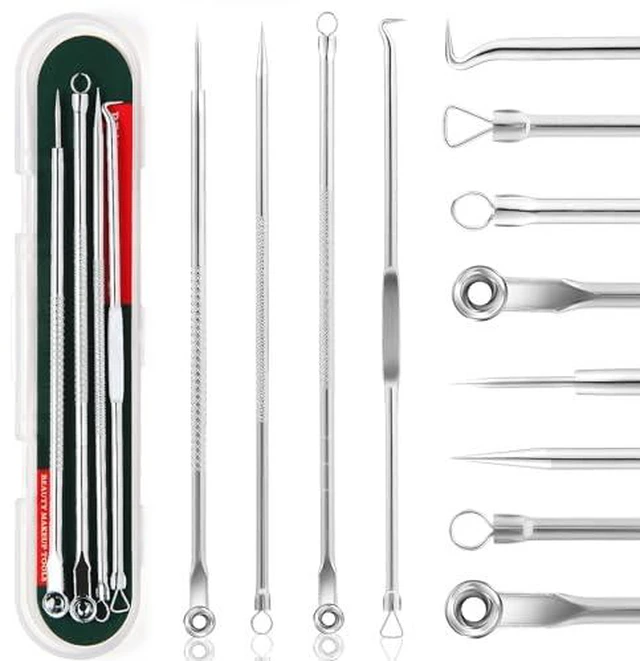 Alt view image 2 of 7 - Blackhead Remover Pimple Popper Tool Kit, Comedone Pimple Extractor Acne Tools for Face Nose, Stainless Acne Needle Zit Popping Removal Facials Tool, Silver 4Pcs