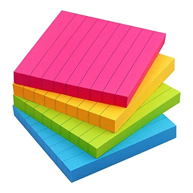 Alt view image 2 of 5 - Lined Sticky Notes 3x3 in, Self-Adhesive, Bright, 4 Pads, 90 Sheets/Pad