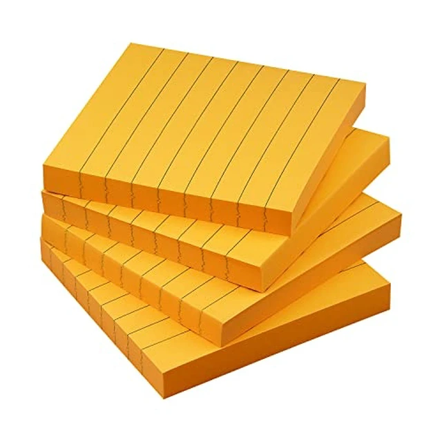 Alt view image 4 of 5 - Lined Sticky Notes 3x3 in, Self-Adhesive, Bright, 4 Pads, 90 Sheets/Pad