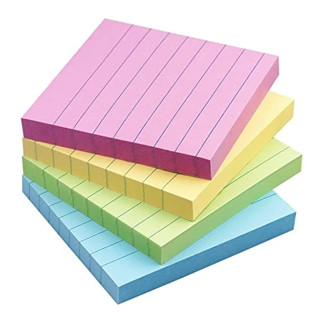 Alt view image 5 of 5 - Lined Sticky Notes 3x3 in, Self-Adhesive, Bright, 4 Pads, 90 Sheets/Pad