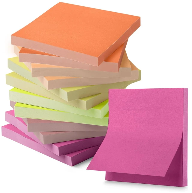 Main image of Sticky Notes, 3"x3", 12 Pads, 600 Sheets, Assorted Colors