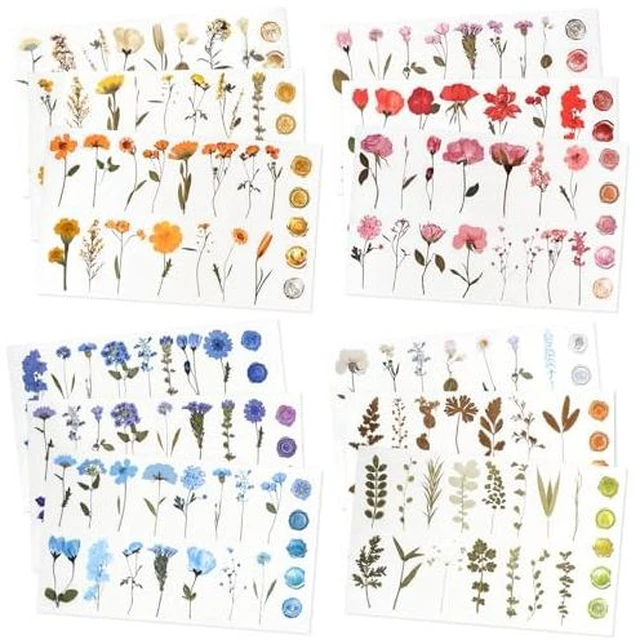 Alt view image 2 of 5 - Pressed Flower Themed Stickers (Assorted 240 Pieces,12 Sheets) Scrapbook Supplies,Sticker for Journaling, Dried Floral Resin,Scrapbook Stickers,Junk Journal Sticker