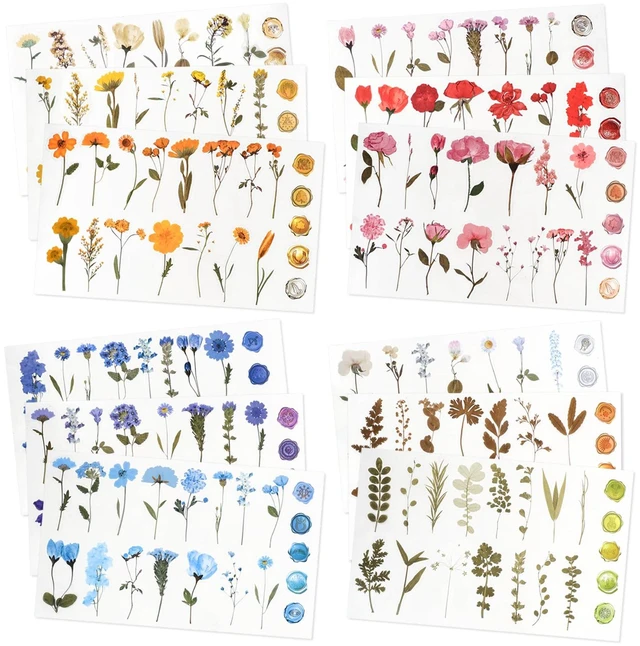 Main image of Pressed Flower Themed Stickers (Assorted 240 Pieces,12 Sheets) Scrapbook Supplies,Sticker for Journaling, Dried Floral Resin,Scrapbook Stickers,Junk Journal Sticker