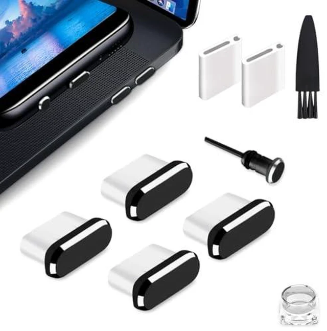 Alt view image 2 of 5 - C Dust Plug, Type C Dust Cover Charging Port Cap 4 PCS with Cleaning Brush Black, Compatible with iPhone 17 16 15 Pro Max Plus Samsung S25 S24 Ultra, Anti Lost Phone Accessory Protector