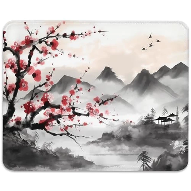 Alt view image 2 of 3 - Resilient Beauty Plum Blossom-Inspired Mouse Pad, Rectangle Stitched Edges Non-Slip Rubber Base Mouse Pads for Computers Laptop