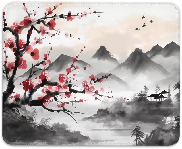 Main image of Resilient Beauty Plum Blossom-Inspired Mouse Pad, Rectangle Stitched Edges Non-Slip Rubber Base Mouse Pads for Computers Laptop