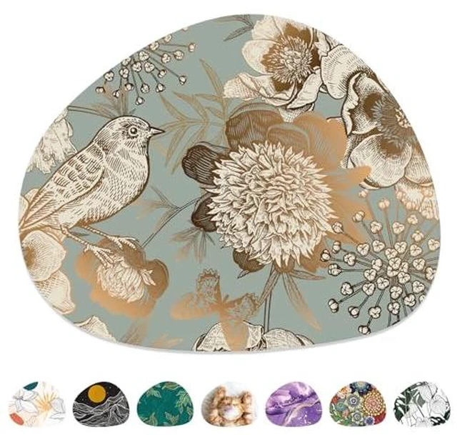 Alt view image 2 of 6 - Mouse Pad, Premium-Textured Oval Computer Pad, 8.7" x 7.1" Thick 3 mm Anti-Slip Waterproof Rubber Cute Mouse Mat for Office, Home, Gaming, Laptop, PC, Classical Flower and Bird