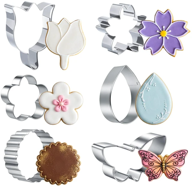 Main image of 6pcs Flower Cookie Cutters Set Stainless Steel Summer Cookie Cutters Butterfly Tulip Flower Biscuit Fondant Molds for Christmas Home Baking Tool Spring Party Favors