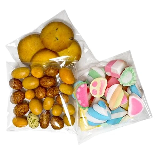 Alt view image 3 of 7 - 100Pcs Clear Plastic Resealable Cellophane Bags, 4x4 Inches, Self Sealing, Thick & Durable, Food Grade Safe, Ideal for Packaging Cookies, Candy, Snacks & Party Favors