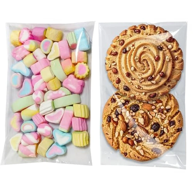 Alt view image 5 of 7 - 100Pcs Clear Plastic Resealable Cellophane Bags, 4x4 Inches, Self Sealing, Thick & Durable, Food Grade Safe, Ideal for Packaging Cookies, Candy, Snacks & Party Favors