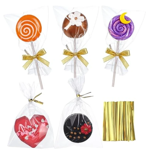 Alt view image 3 of 6 - 100 Pcs Cellophane Treat Bags 3x5 Inch with 100 Twist Ties - OPP Plastic Cake Pop Bags for Lollipop, Candy, Chocolate, Cookie Wrapping & Buffet