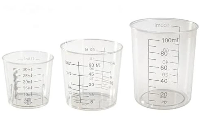 Alt view image 2 of 2 - 3 Pack Plastic Liquid Measuring Cups, Includes 1 Oz (30 Ml), 2 Oz (60 Ml) and 3.4 Oz (100 Ml) Plastic Graduated Beaker For Kitchen Cooking Medicine Measure Tool